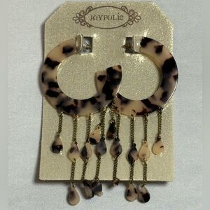 Joyfolie Tortoise Shell Hoop Earrings with Chains